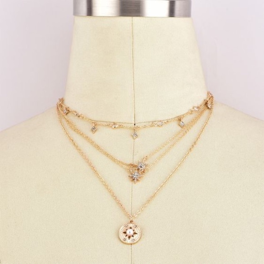 Boho Festival Gold Necklace Chain Layered - Picture 4 of 7